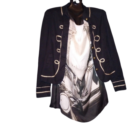 Miroa Cityscape design Silky Short Black Dress . Black and White. Size Large. - Picture 1 of 5